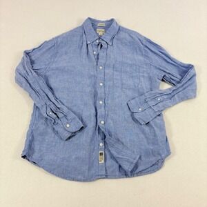 J.Crew Button Down Shirt Mens Large Blue Irish Linen Baird McNutt Slim Untucked